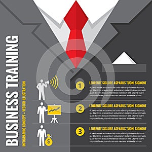 Business training - infographic vector illustration. Business man - infographic vector concept. Office suits infographic concept.