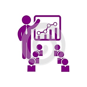 business training , teaching, learning, teacher , board , meet up, displayed, training purple icon photo