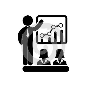 business training , teaching, learning, teacher , board , meet up, displayed, training black icon photo