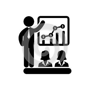 business training , teaching, learning, teacher , board , meet up, displayed, training black icon photo