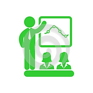 business training , teaching, learning, teacher , board , meet up, displayed, training green icon photo