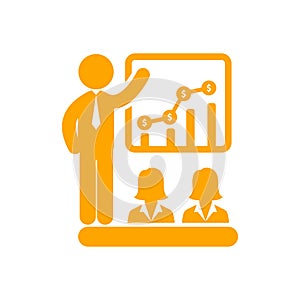 business training , teaching, learning, teacher , board , meet up, displayed, training orange icon photo