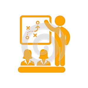 business training , teaching, learning, teacher , board , meet up, displayed, training orange icon photo