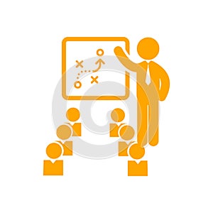 business training , teaching, learning, teacher , board , meet up, displayed, training orange icon photo