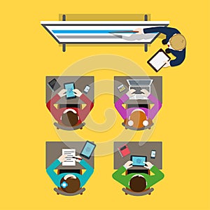 Business Training vector flat concept: teacher coach students
