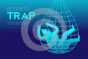 Business Trap Design horizontal set, Businessman trapped by net