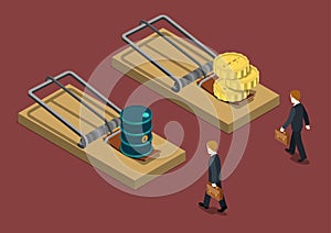 Business trap oil price drop investment crisis 3d web isometric