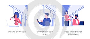 Business travel by high-speed train isolated concept vector illustrations.