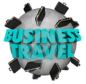 Business Travel Words Briefcases Around World photo