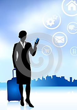 Business Traveler with City Skyline