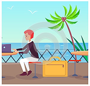 Business Travelling at Port Vector Illustration