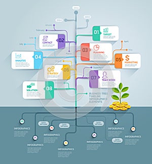 Business tree timeline infographics.