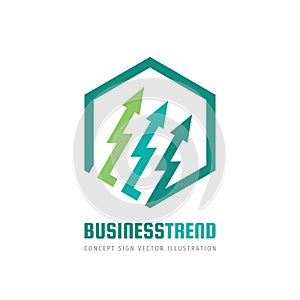 Business trend vector logo design. Hexagon with arrows concept sign.