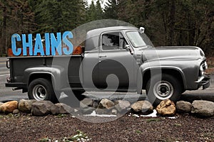 Business truck concept advertising tire chains