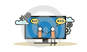 Business trust vector illustration with man and woman. Internet computer partnership businessman teamwork deal. Success partner