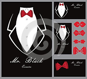 Business tuxedo background with a red bow tie