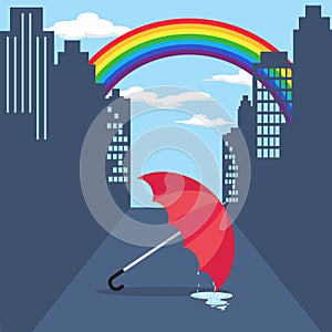 Business an umbrella rainbow and sky after the rain
