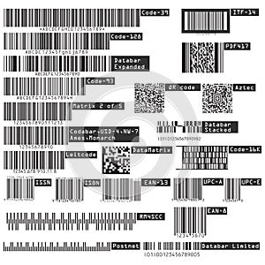 Business Universal product QR code and barcode types isolated on white background. Vector illustration