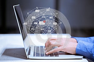 Business using laptop,with email icon,email inbox electronic communication graphics concept