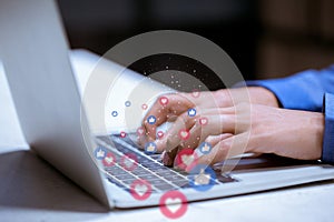 Business using laptop,social media social networking technology innovation concept