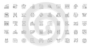 Business valuation concept illustration, linear icons, line signs set, vector collection
