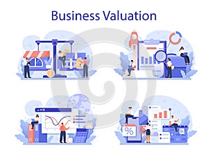 Business valuation concept set. Appraisal services, selling and buying