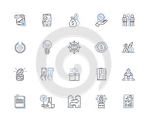 Business valuation outline icons collection. Business, Valuation, Analysis, Appraisal, Models, Cost, Market vector and