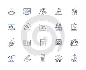 Business valuation outline icons collection. Business, Valuation, Analysis, Appraisal, Models, Cost, Market vector and