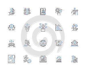 Business valuation outline icons collection. Business, Valuation, Analysis, Appraisal, Models, Cost, Market vector and