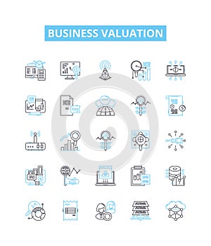 Business valuation vector line icons set. Valuation, Business, Analysis, Asset, Price, Market, Equity illustration