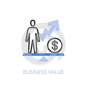 Business value symbol with a person, money and a growth curve