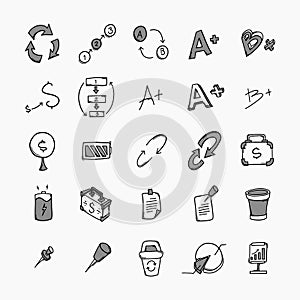 Business vector doodle icons set. Drawing sketch illustration hand drawn line eps10