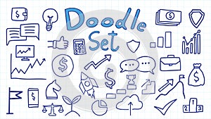 Business vector hand drawn doodles element related to startup. Set of hand drawn fresh tech company symbols and icons