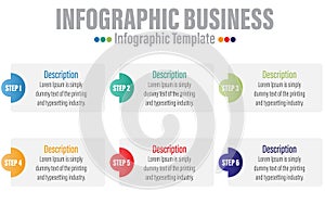 Business vector infographic design template with Six 6 Steps and Six 6 options or steps. Can be used for process diagram,