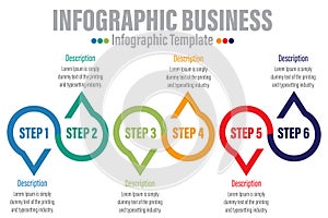 Business vector infographic with Six 6 steps, options, parts or processes for presentation