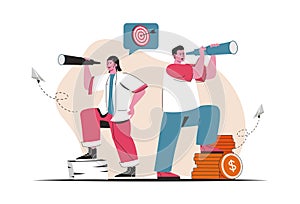 Business vision concept isolated. Search for new opportunities, successful strategy. People scene in flat cartoon design. Vector