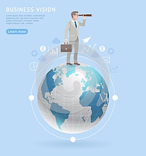 Business vision concepts. Businessman standing with binoculars o photo