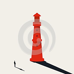 Business vision, direction vector concept with lighthouse. Symbol of ambition, motivation, future. Minimal illustration.