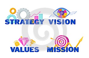 Business vision, mission, values and strategy statement. photo