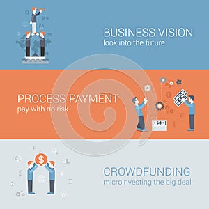 Business vision payment crowdfunding concept flat icons banners