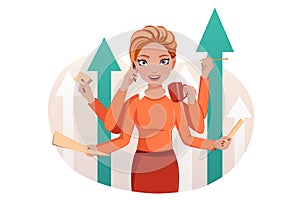 Business vision and target, Business woman Leader with arrow up go to success in career. Vector illustration