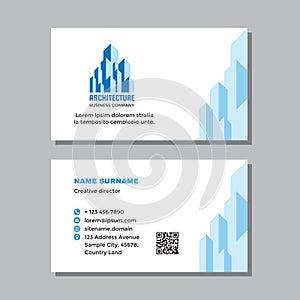 Business visit card template with logo - concept design. Architecture building sign. Real estate property management branding. Vec