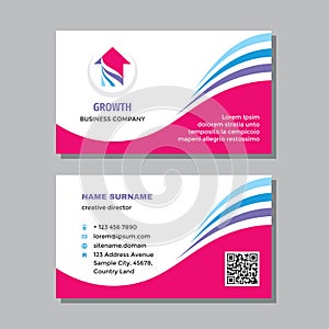 Business visit card template with logo - concept design. Arrow up exchange growth branding. Vector illustration.