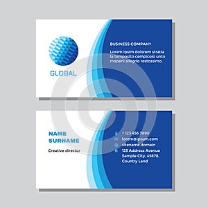Business visit card template with logo - concept design. Computer global network technology. Vector illustration.