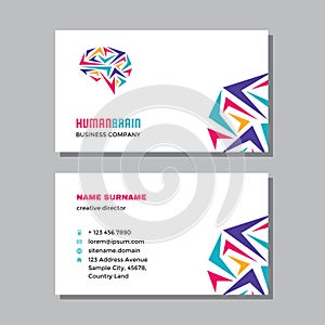 Business visit card template with logo - concept design. Human brain, creative idea branding. Vector illustration.