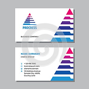 Business visit card template with logo - concept design. Triangle pyramid branding. Vector illustration.