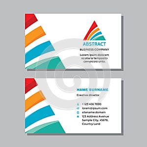 Business visit card template with logo - concept design. Triangle pyramid success branding. Vector illustration.