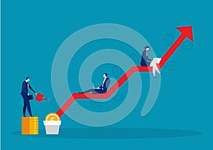 Business  Watering Money Tree ,Earning Money. Graphs and Arrows vector illustrator