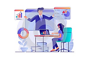 Business webinar concept with people scene. Vector illustration