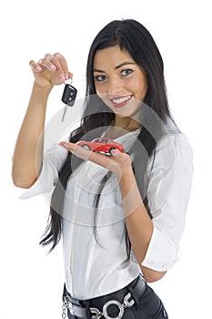 Business woman advertises selling the cars